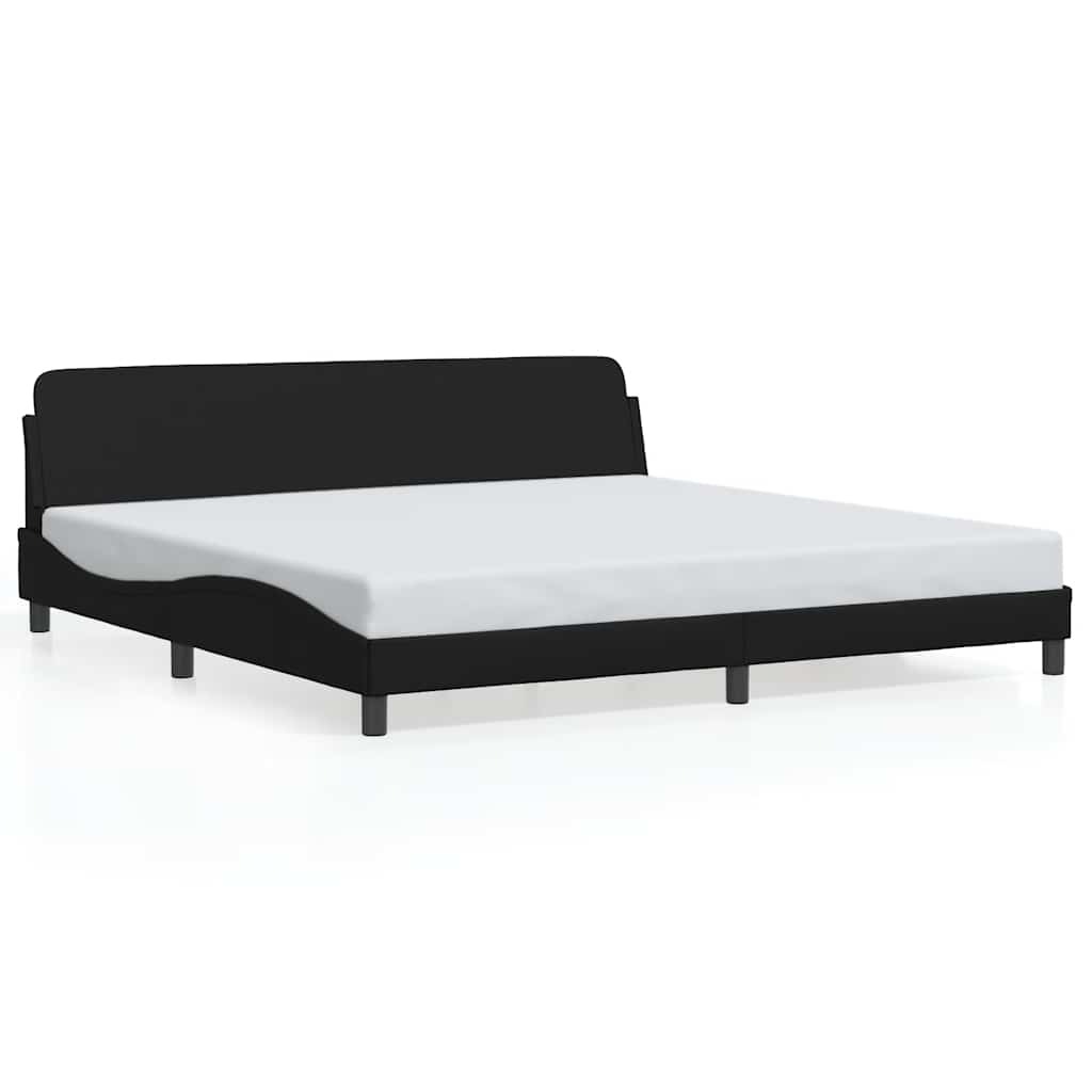 Bed Frame Black Faux leather, metal, solid pine wood, plywood
