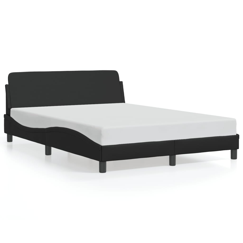 Bed Frame Black Faux leather with metal and solid pine wood Double