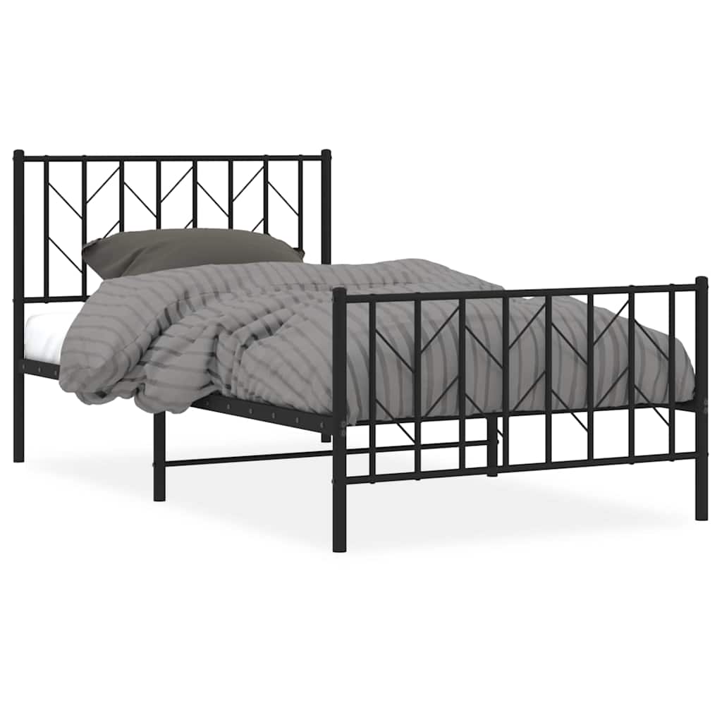 Bed Frame Black Powder-Coated Steel 39.4 x 78.7 in Sturdy
