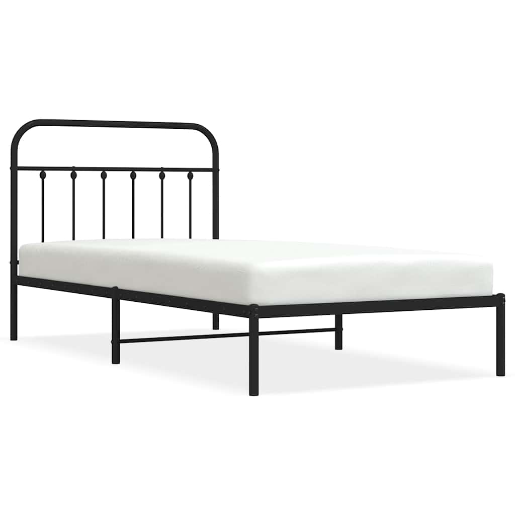 Bed Frame Black Powder-Coated Steel 39.4x78.7 in Bed Frame