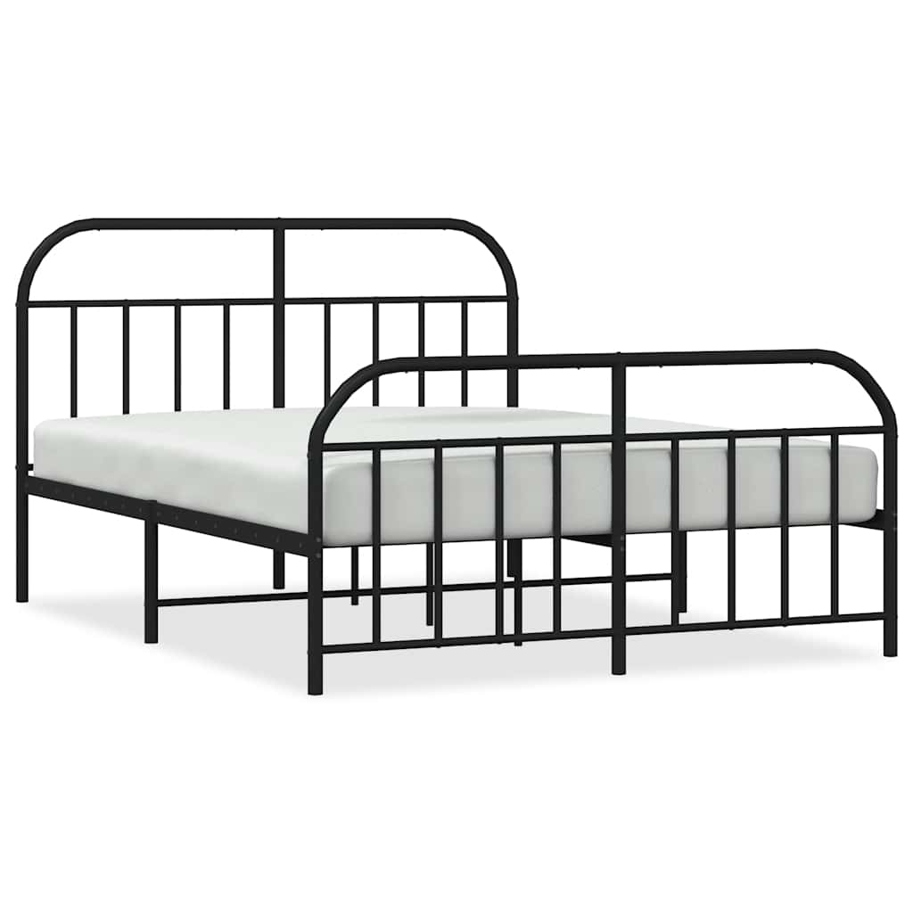Bed Frame Black Powder-Coated Steel 53.1 x 74.8 in, Double