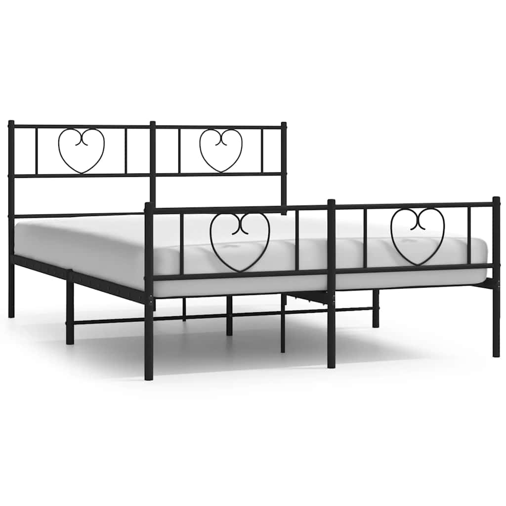 Bed Frame Black Powder-Coated Steel 53.1x74.8 in Bed Frame