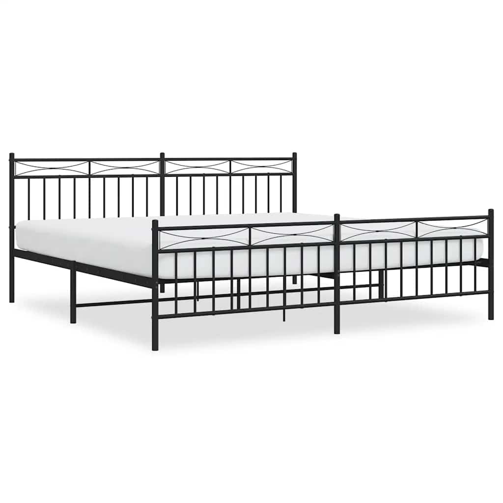 Bed Frame Black Powder-Coated Steel 76.0 x 80.0 in Bed Frame