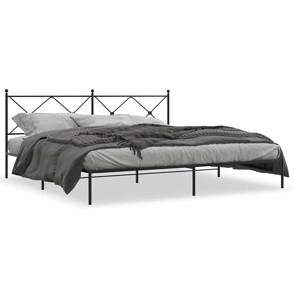 Bed Frame Black Powder-Coated Steel Double Bed Bed Frame