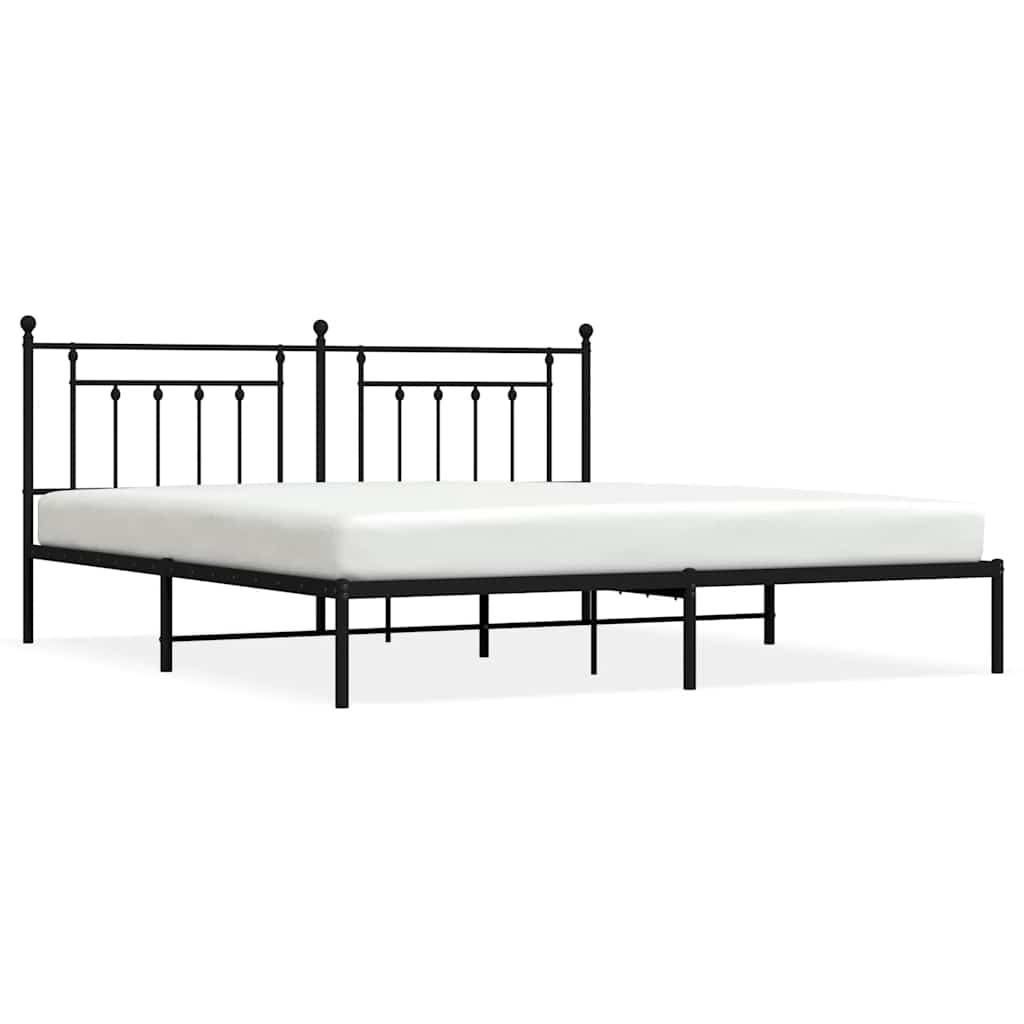 Bed Frame Black Powder-Coated Steel Double Bed Frame