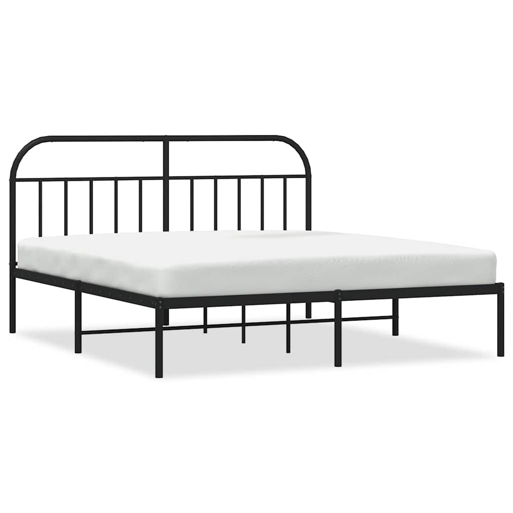 Bed Frame Black Powder-Coated Steel Double Bed Frame