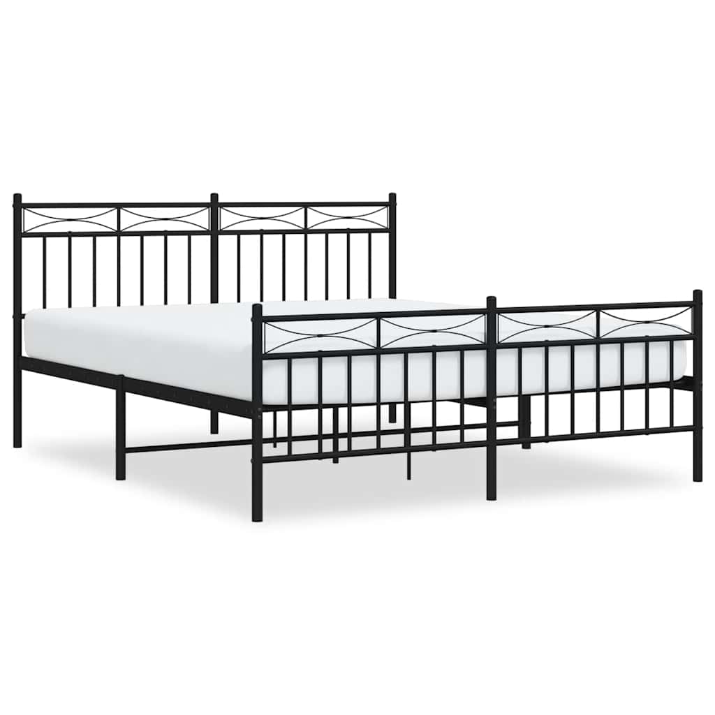Bed Frame Black Powder-Coated Steel Double Bed Frame