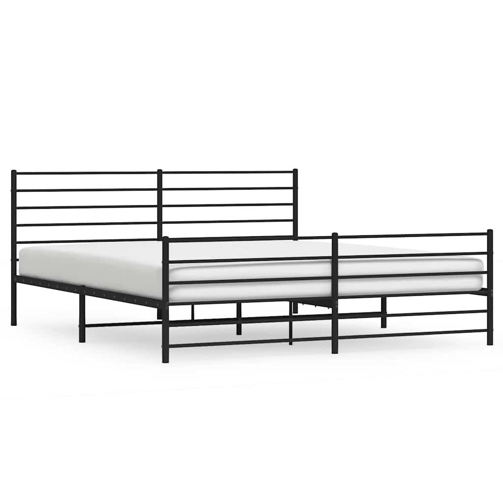 Bed Frame Black Powder-Coated Steel Double Bed Frame