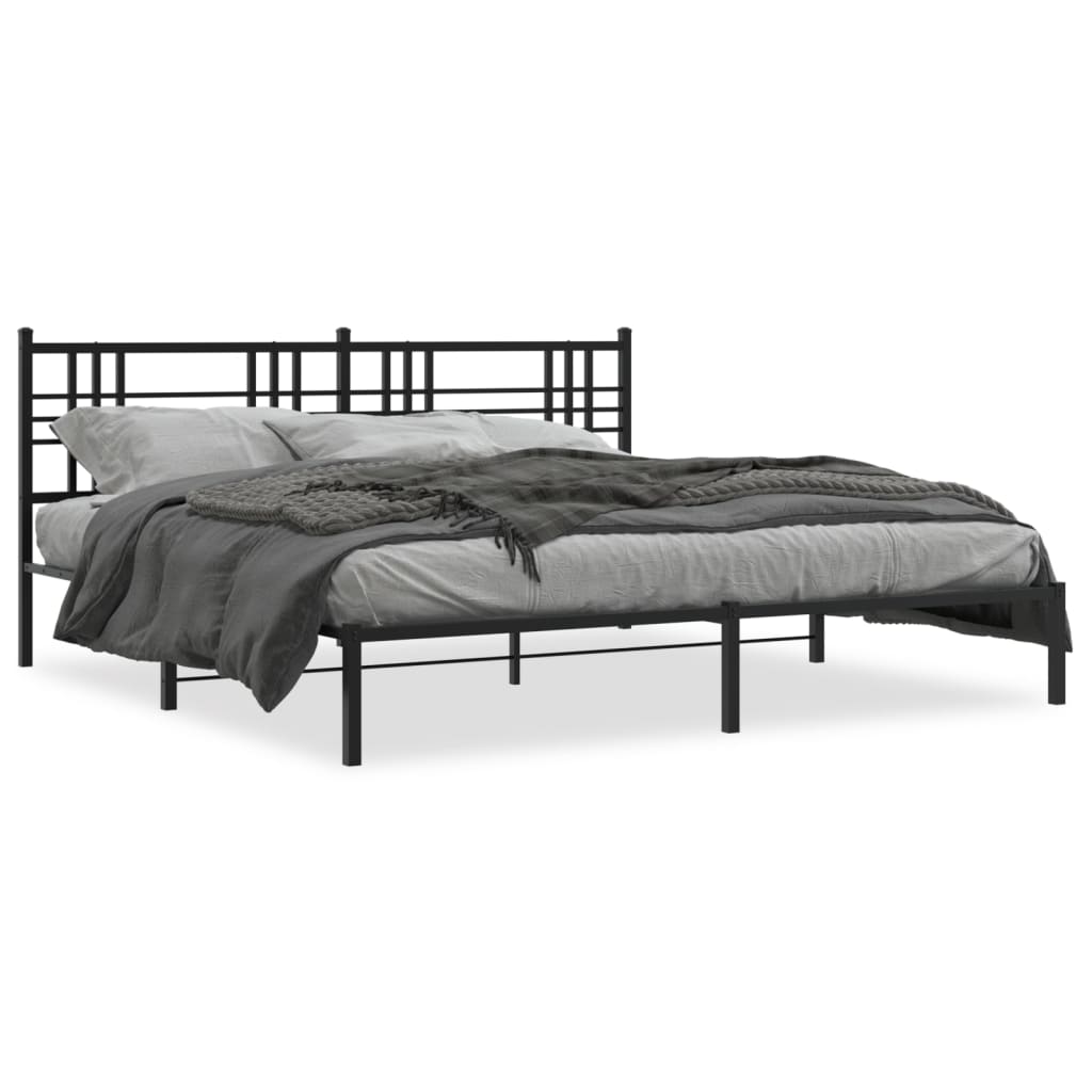 Bed Frame Black Powder-Coated Steel Double Bed Frame