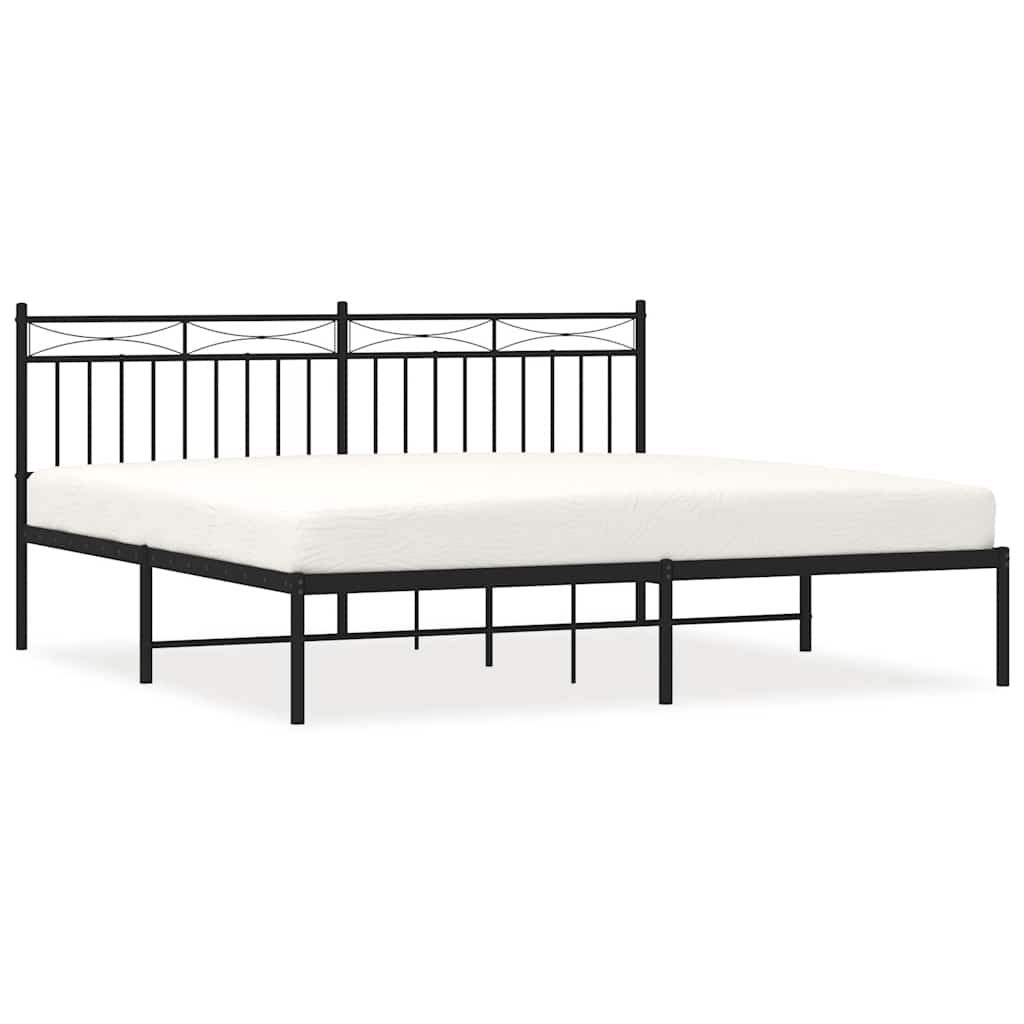 Bed Frame Black Powder-Coated Steel Double Metal Bed Frame