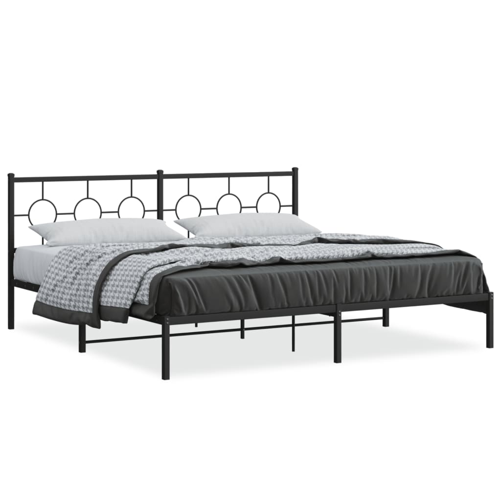 Bed Frame Black Powder-Coated Steel Double Metal Bed Frame