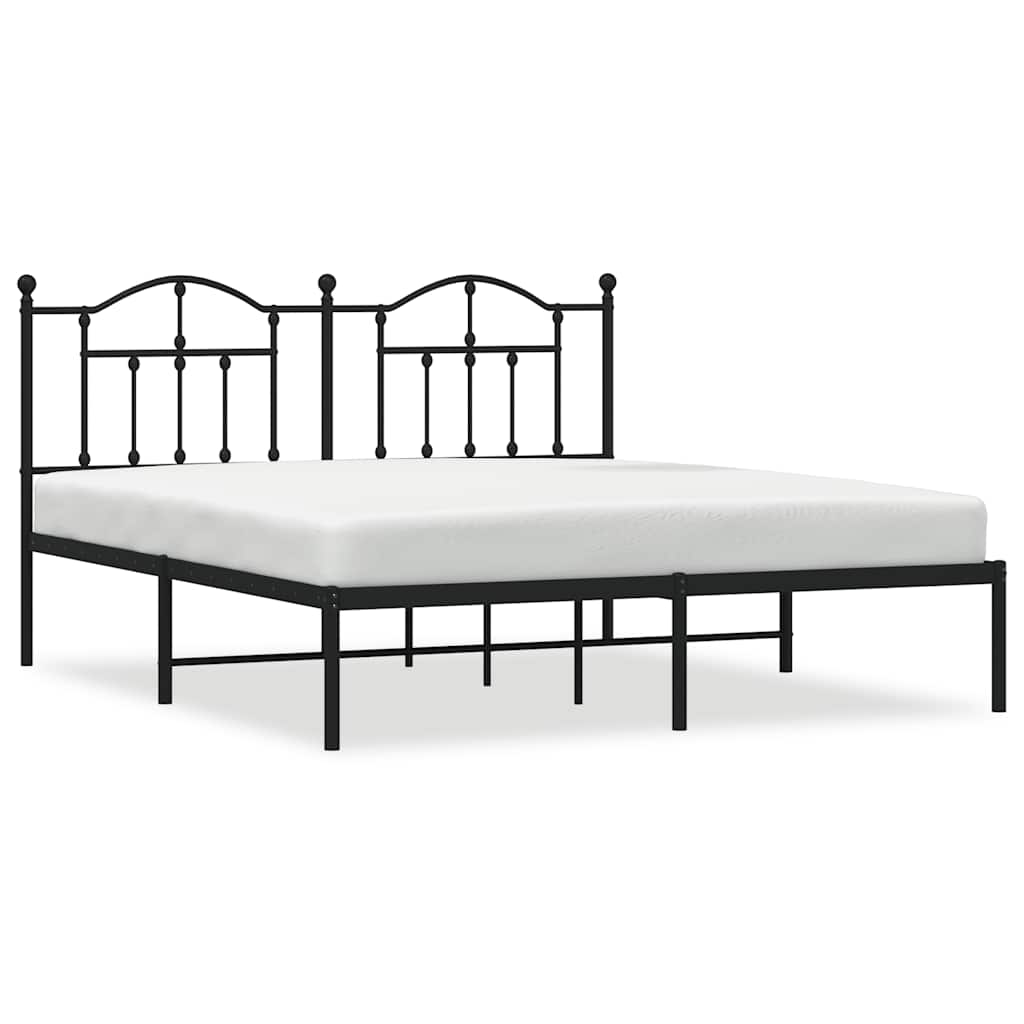 Bed Frame Black Powder-Coated Steel Full Bed Frame Rectangular