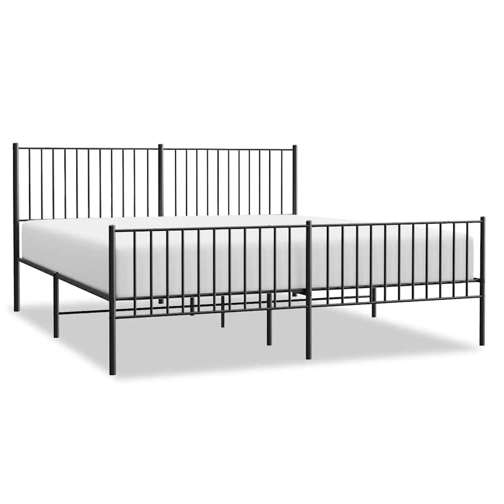Bed Frame Black Powder-Coated Steel King Bed Frame Rectangular