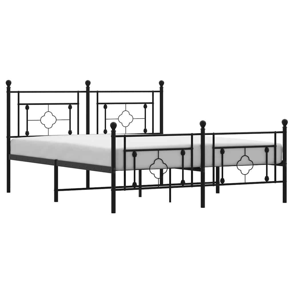 Bed Frame Black Powder-Coated Steel King Bed Frame Rectangular