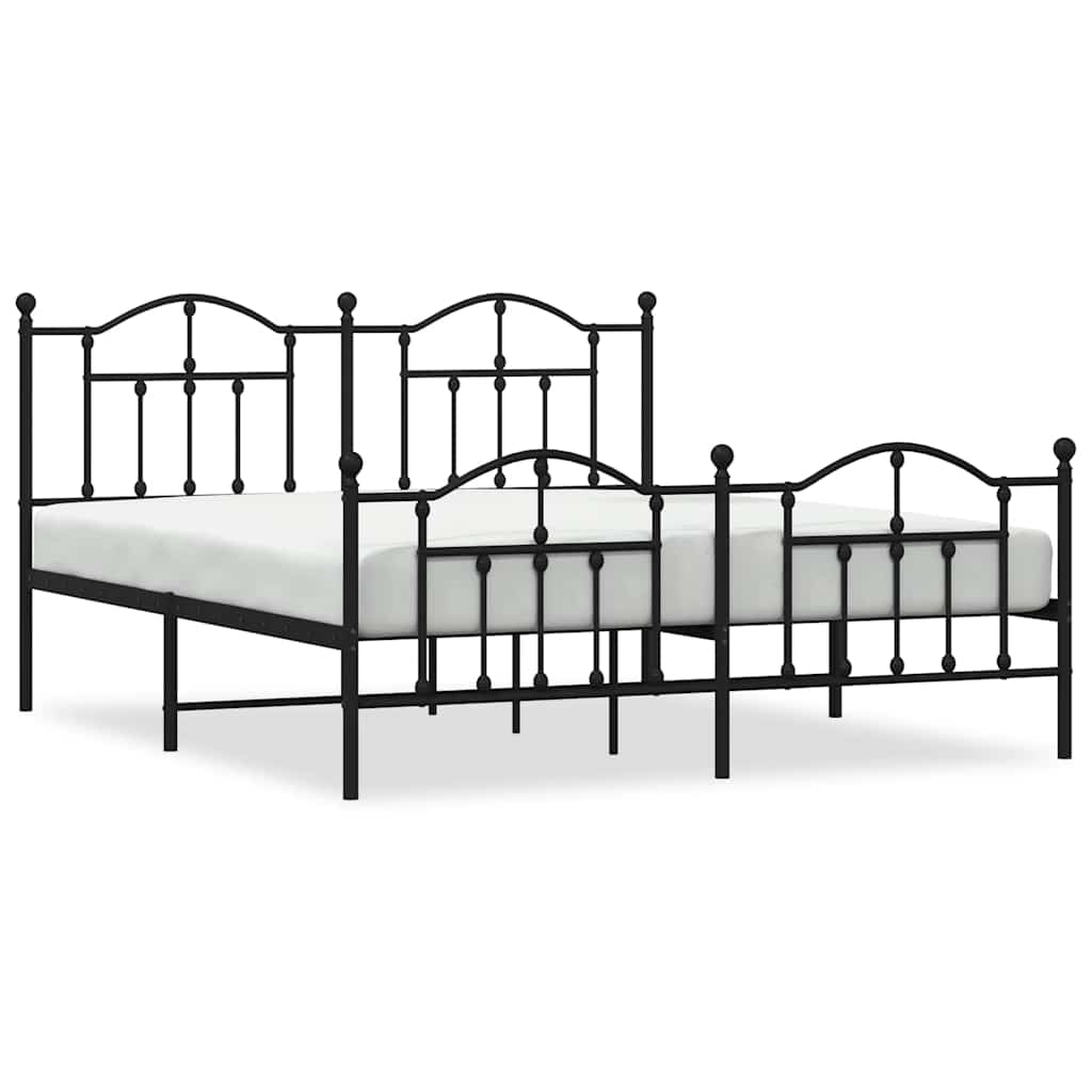 Bed Frame Black Powder-Coated Steel King Bed Frame Rectangular