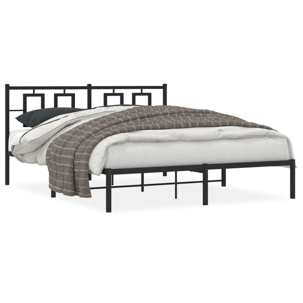 Bed Frame Black Powder-Coated Steel King Bed Frame Rectangular