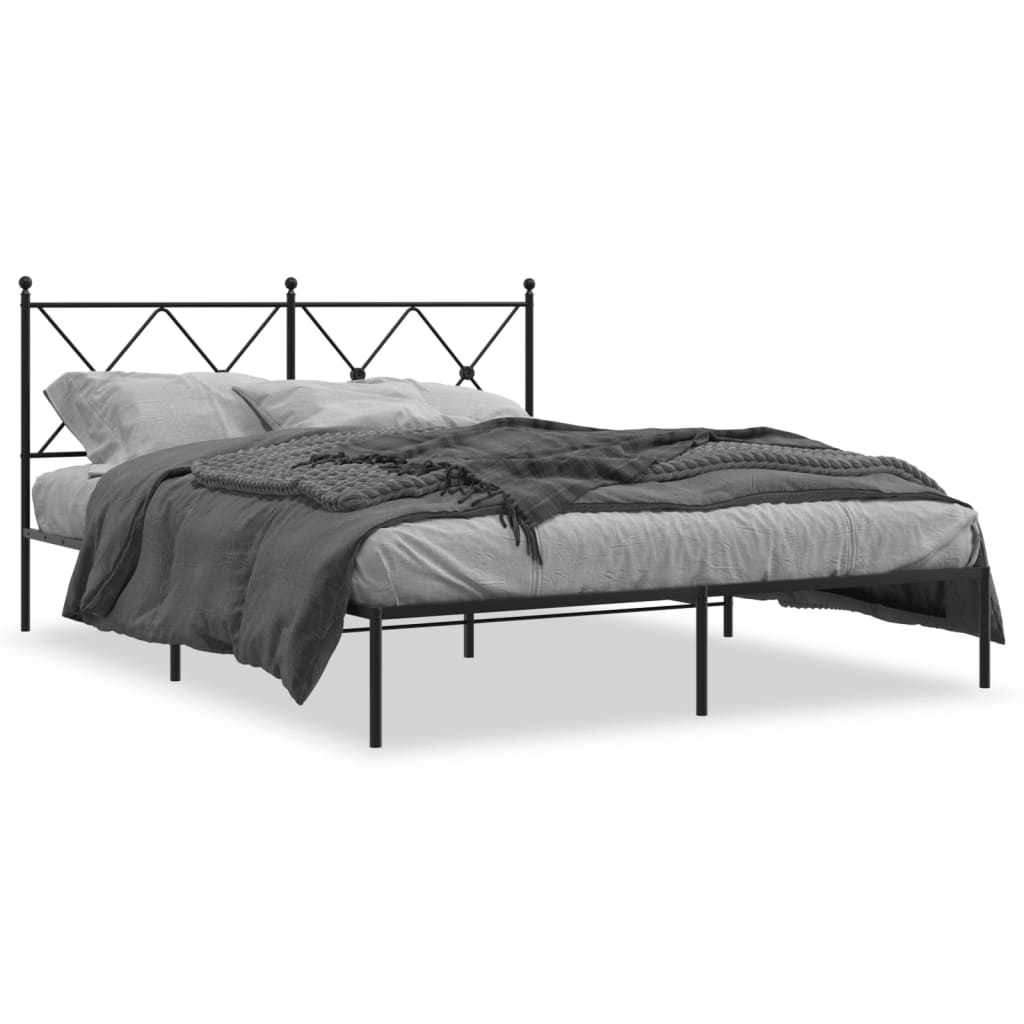 Bed Frame Black Powder-Coated Steel King Bed Frame Rectangular