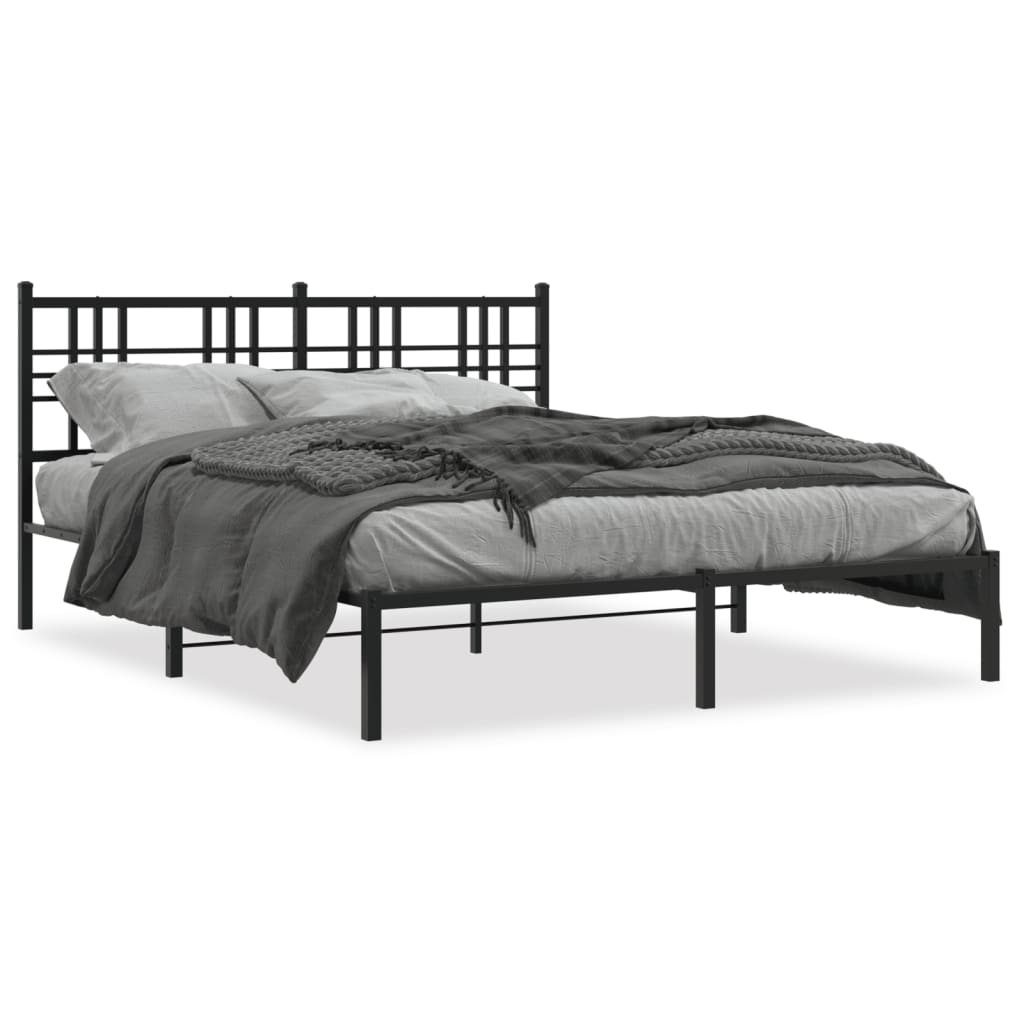 Bed Frame Black Powder-Coated Steel King Modern Bed Frame