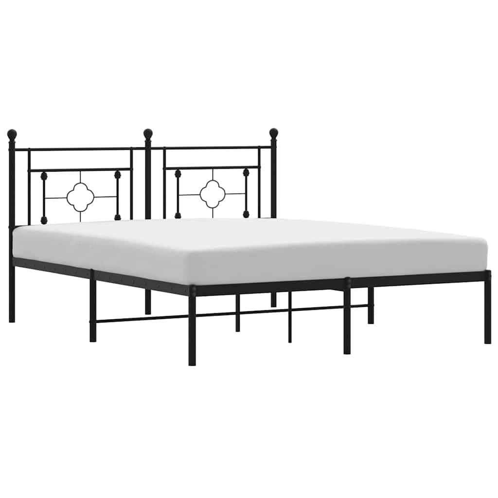 Bed Frame Black Powder-Coated Steel King Size Bed Frame