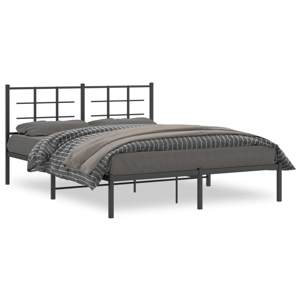 Bed Frame Black Powder-Coated Steel King Size Bed Frame