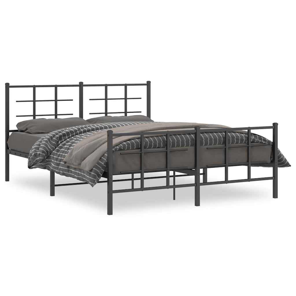 Bed Frame Black Powder-Coated Steel King Size Bed Frame