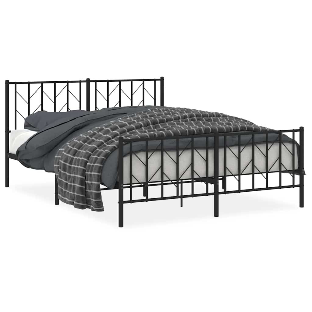 Bed Frame Black Powder-Coated Steel King Size Bed Frame