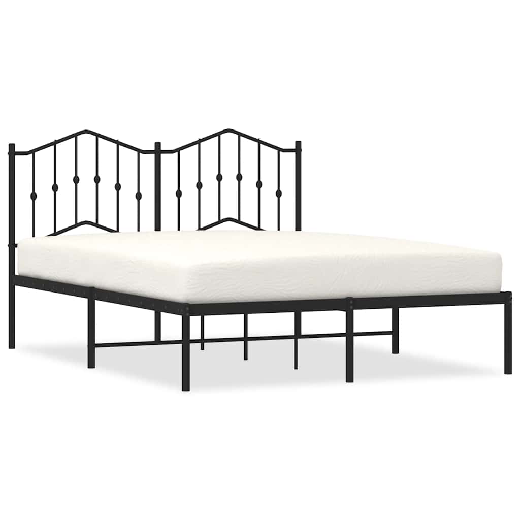 Bed Frame Black Powder-Coated Steel Large Bed Frame Rectangular