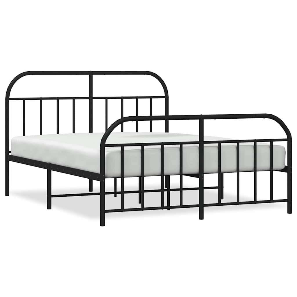 Bed Frame Black Powder-Coated Steel Large Bed Frame Rectangular