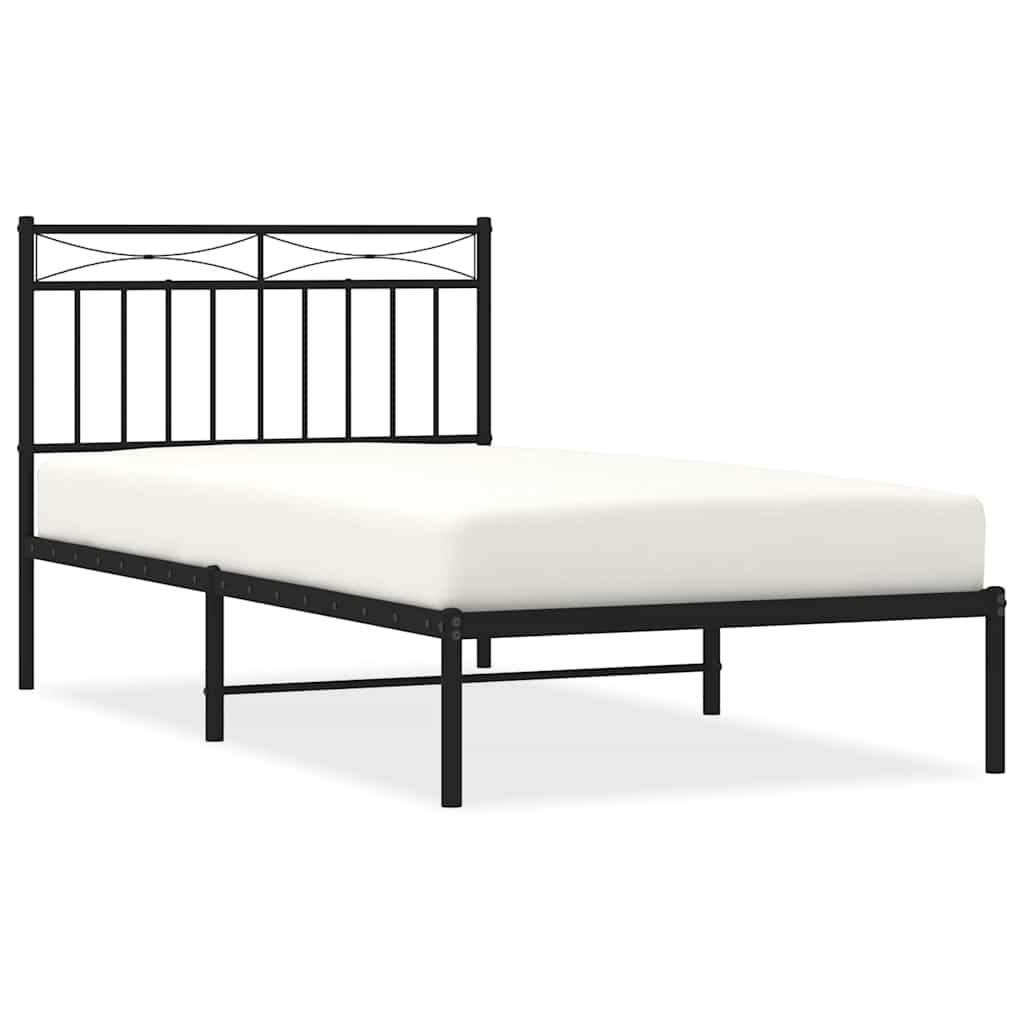Bed Frame Black Powder-Coated Steel Single Bed Frame