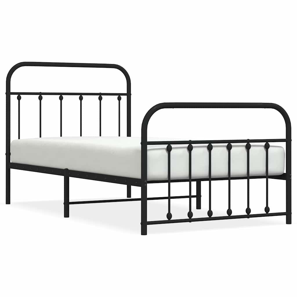 Bed Frame Black Powder-Coated Steel Twin Bed Frame Rectangular