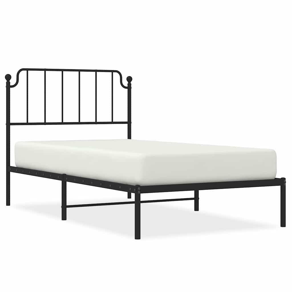 Bed Frame Black Powder-Coated Steel Twin Bed Frame Rectangular