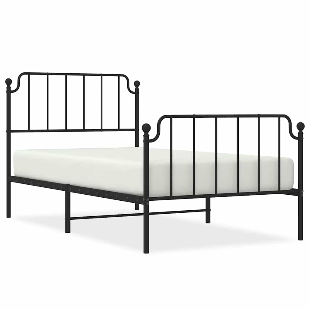 Bed Frame Black Powder-Coated Steel Twin Bed Frame Rectangular