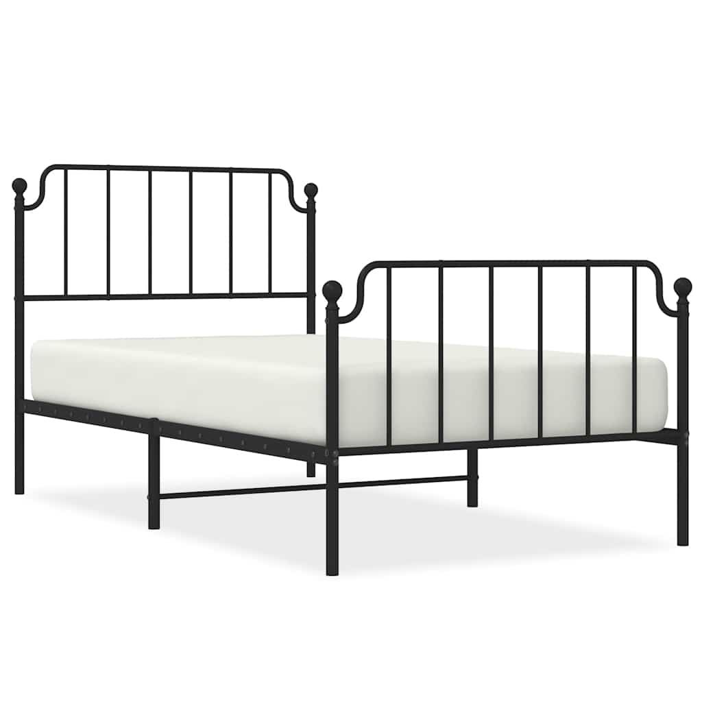Bed Frame Black Powder-Coated Steel Twin Bed Frame Rectangular