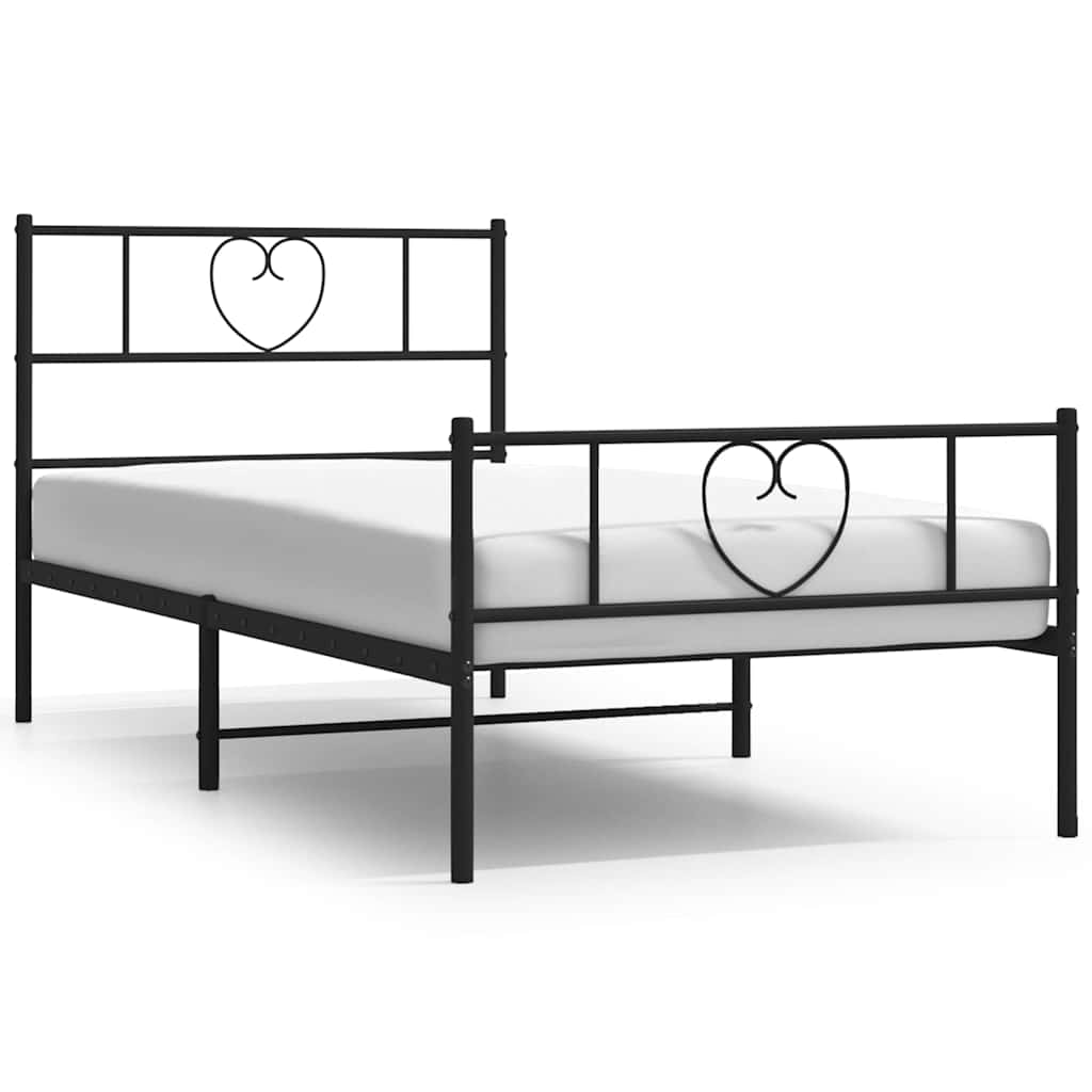 Bed Frame Black Powder-Coated Steel Twin Bed Frame Rectangular
