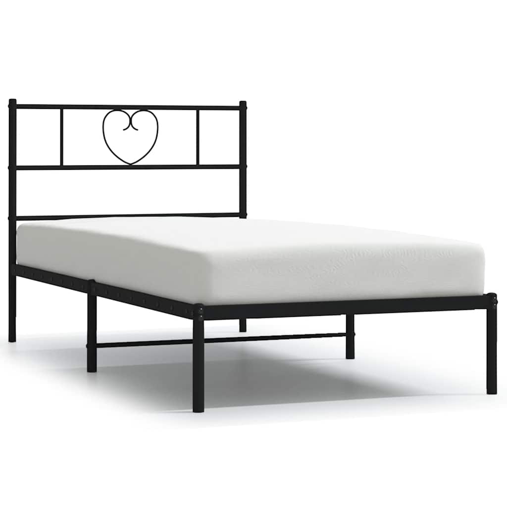 Bed Frame Black Powder-Coated Steel Twin Bed Frame Rectangular