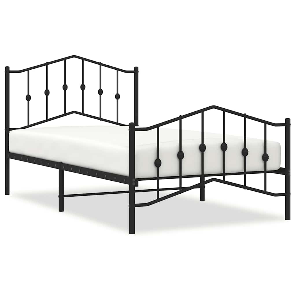 Bed Frame Black Powder-Coated Steel Twin Bed Frame Rectangular