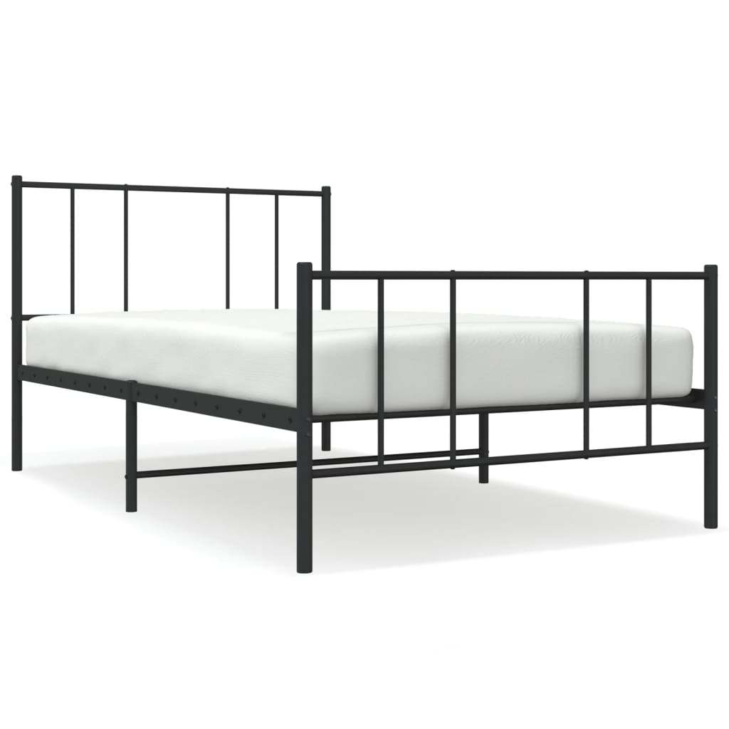 Bed Frame Black Powder-Coated Steel Twin Bed Frame Rectangular