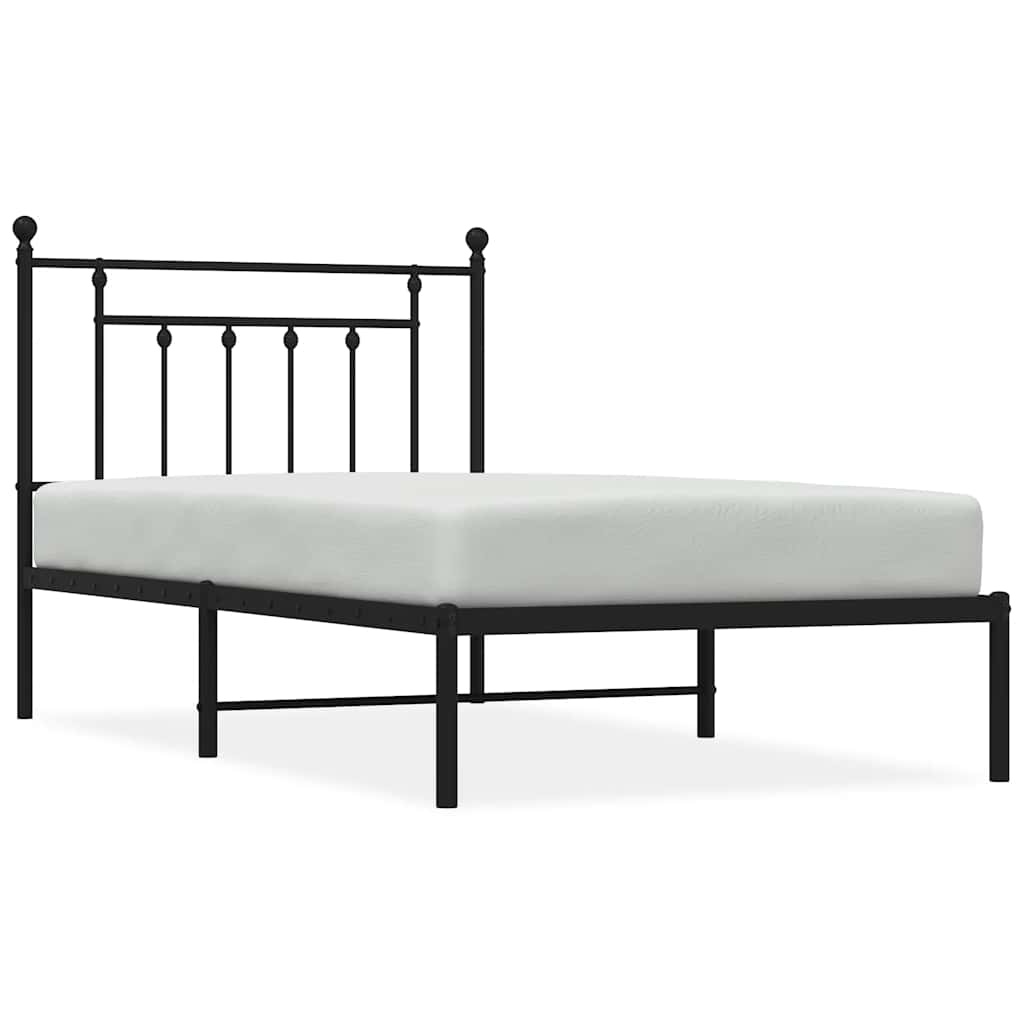 Bed Frame Black Powder-Coated Steel Twin Bed Frame Rectangular