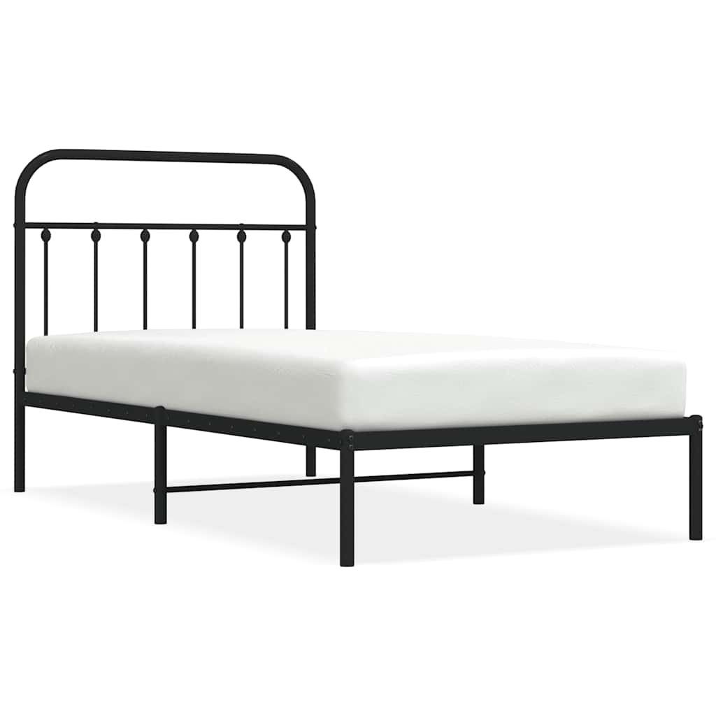 Bed Frame Black Powder-Coated Steel Twin Bed Frame Rectangular