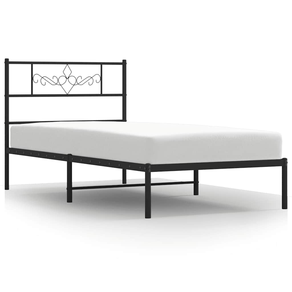 Bed Frame Black Powder-Coated Steel Twin Bed Frame Rectangular
