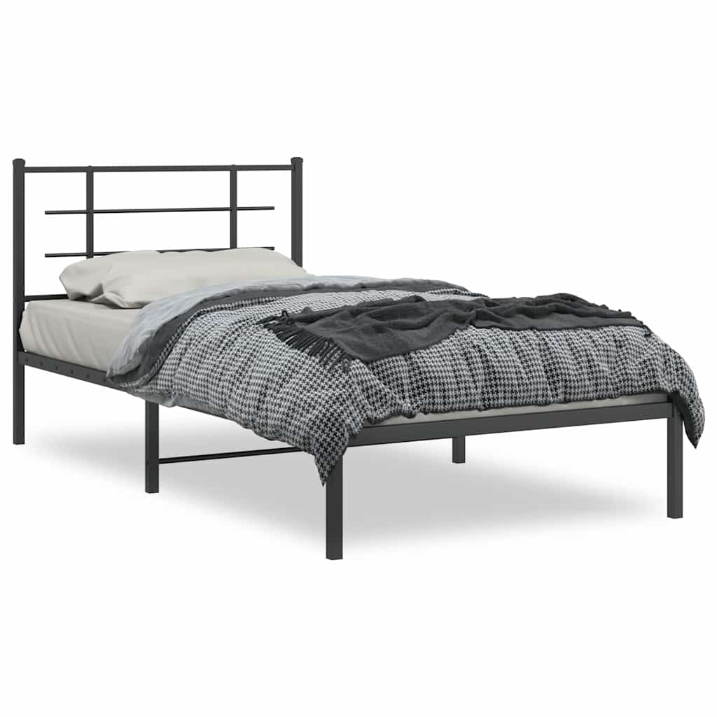 Bed Frame Black Powder-Coated Steel Twin Modern Bed Frame