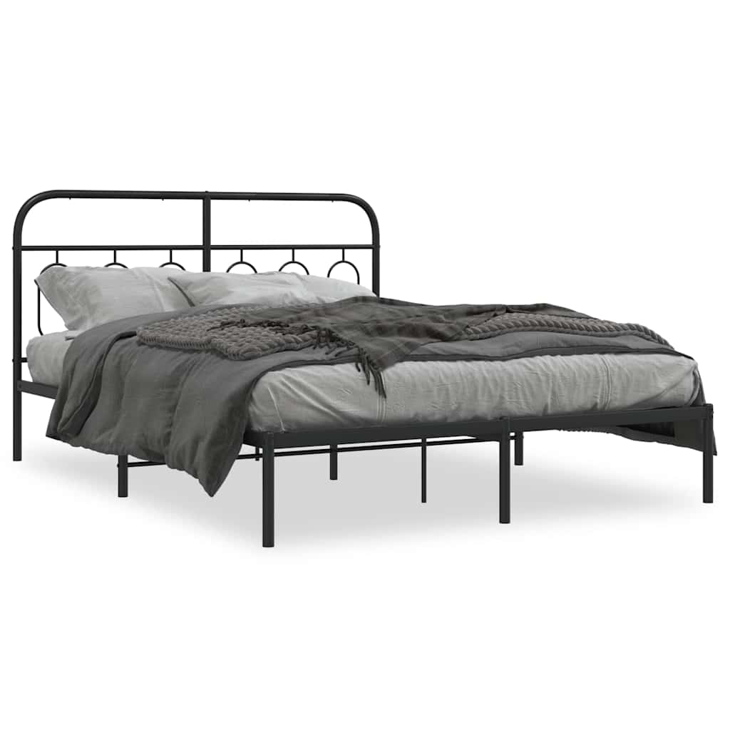 Bed Frame Black Steel 59x79 in King Size Bed Frame Rectangular