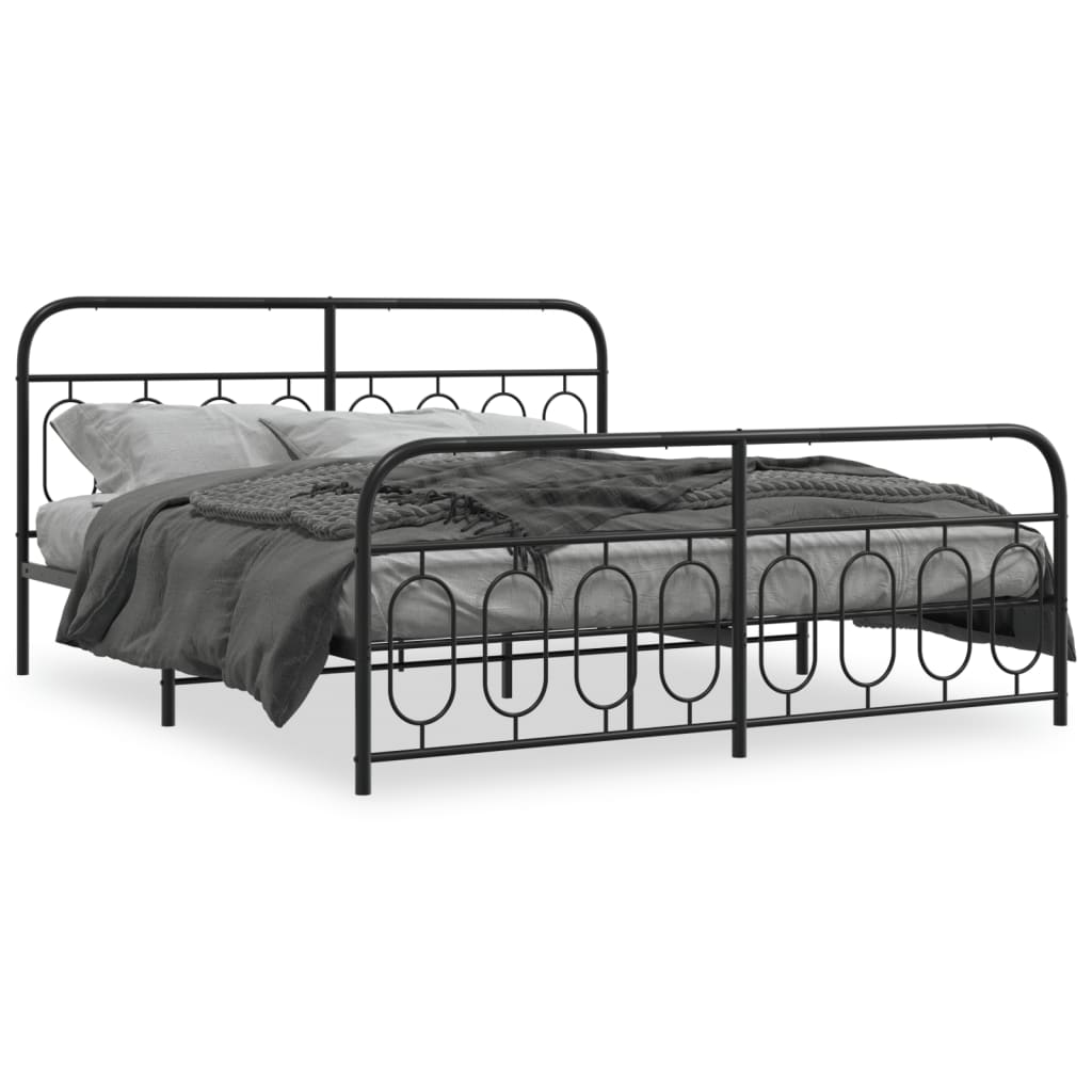 Bed Frame Black Steel Full Bed Frame Rectangular Modern