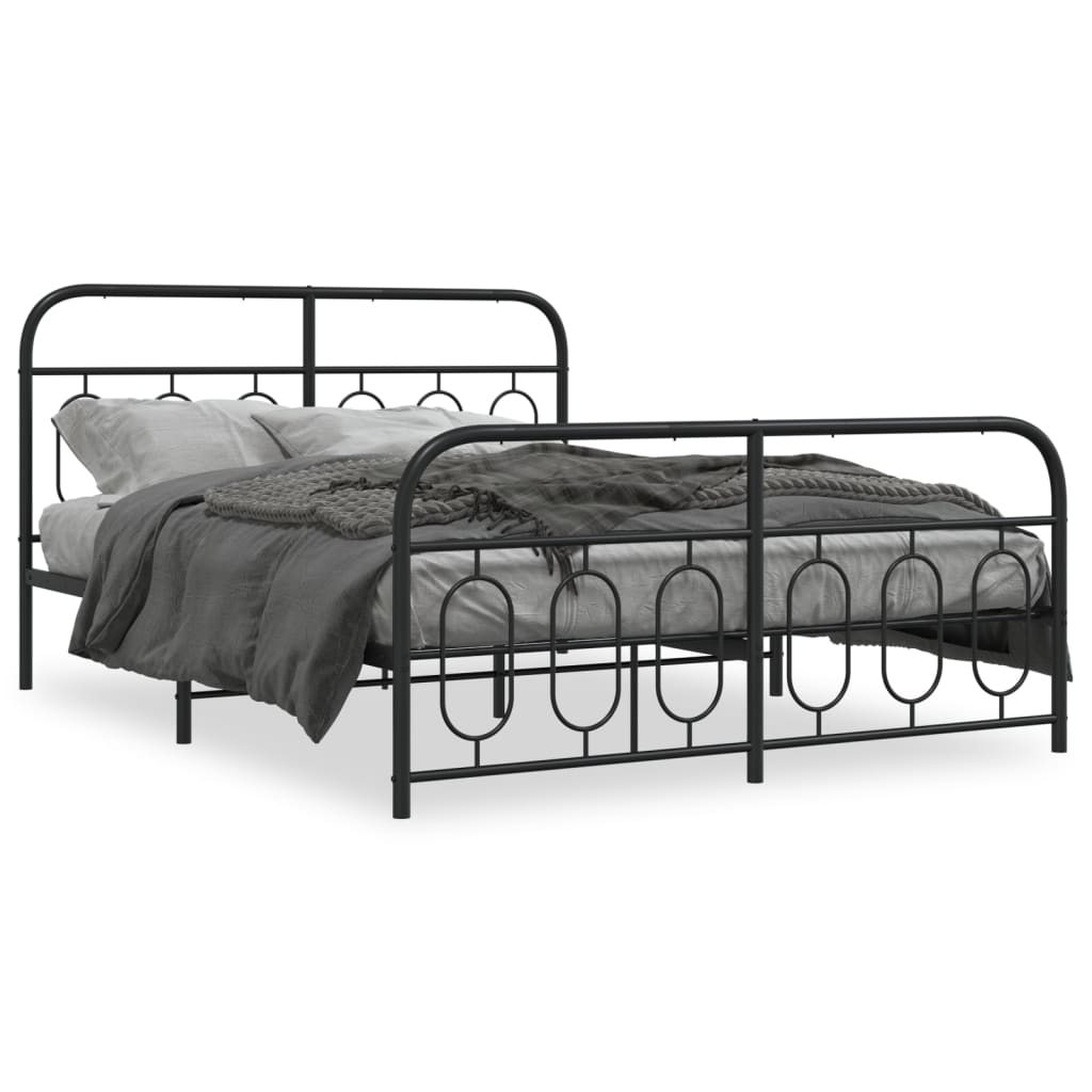 Bed Frame Black Steel Full Bed Frame Rectangular Modern