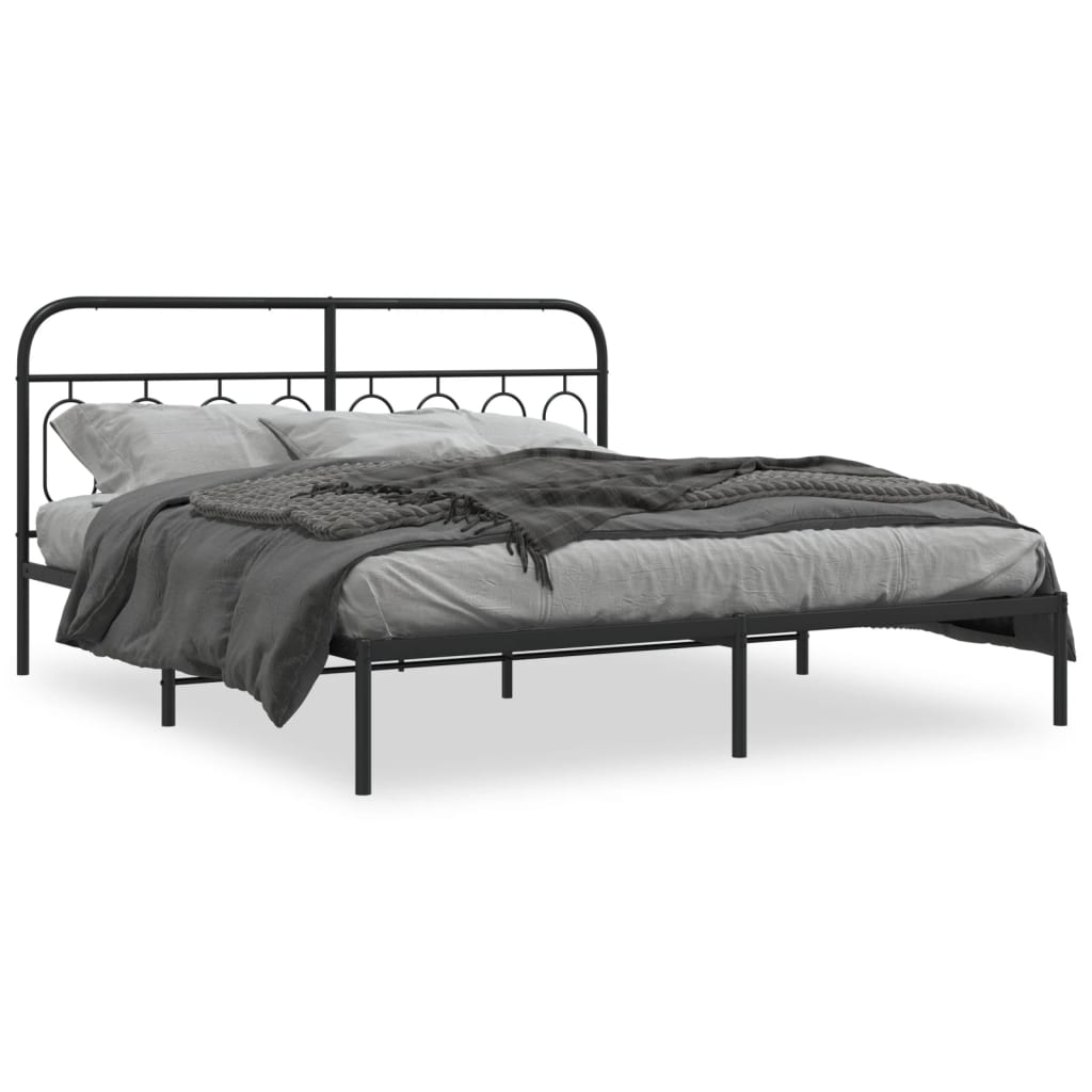 Bed Frame Black Steel Full Bed Frame Rectangular Modern