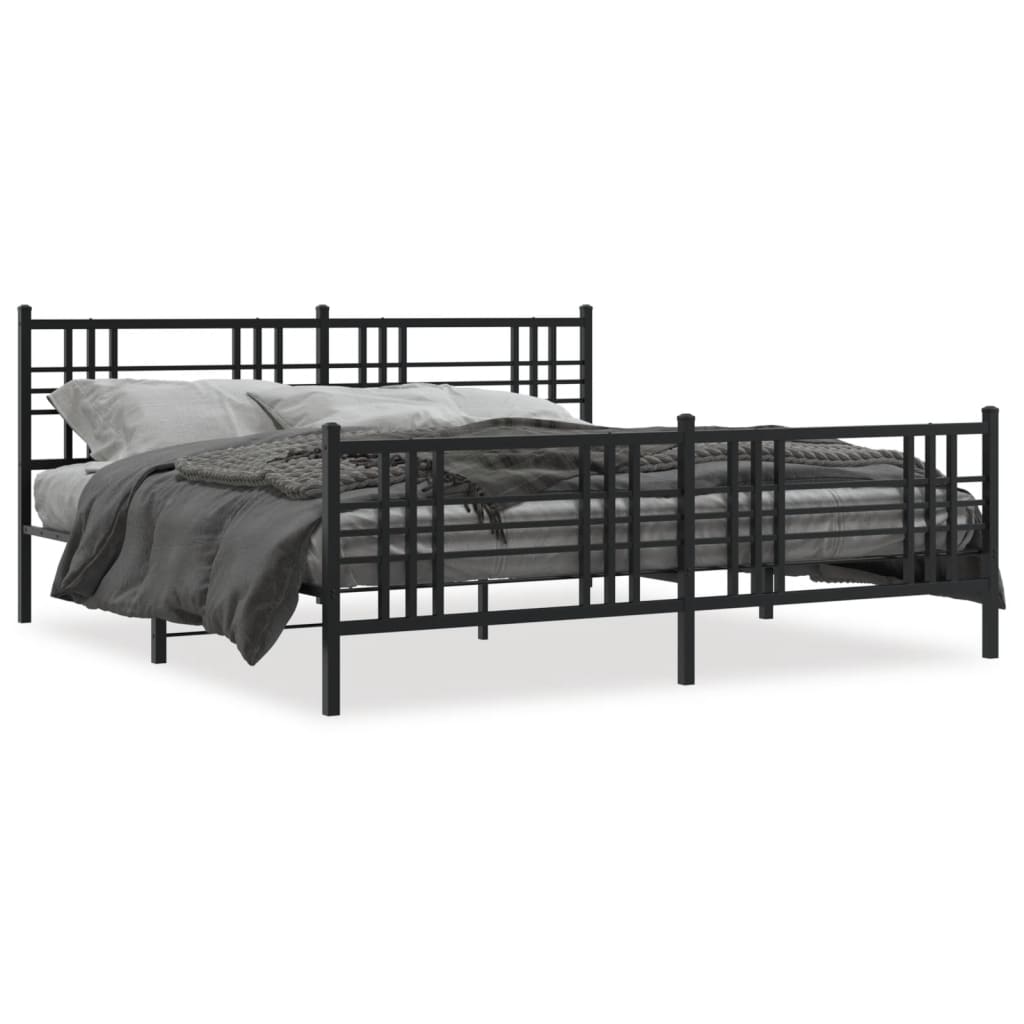Bed Frame Black Steel Full Bed Frame Rectangular Traditional