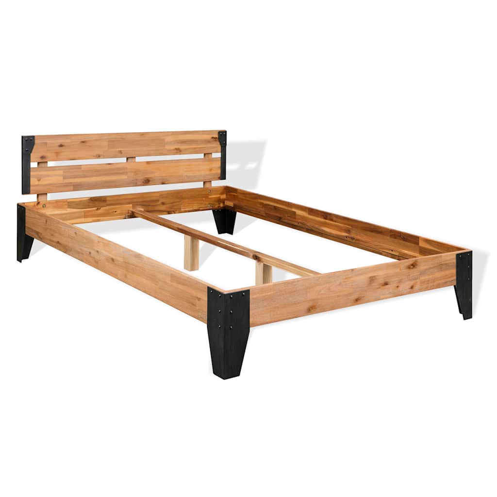 Bed Frame Brown and Black Solid Acacia wood and Steel 76x80 in