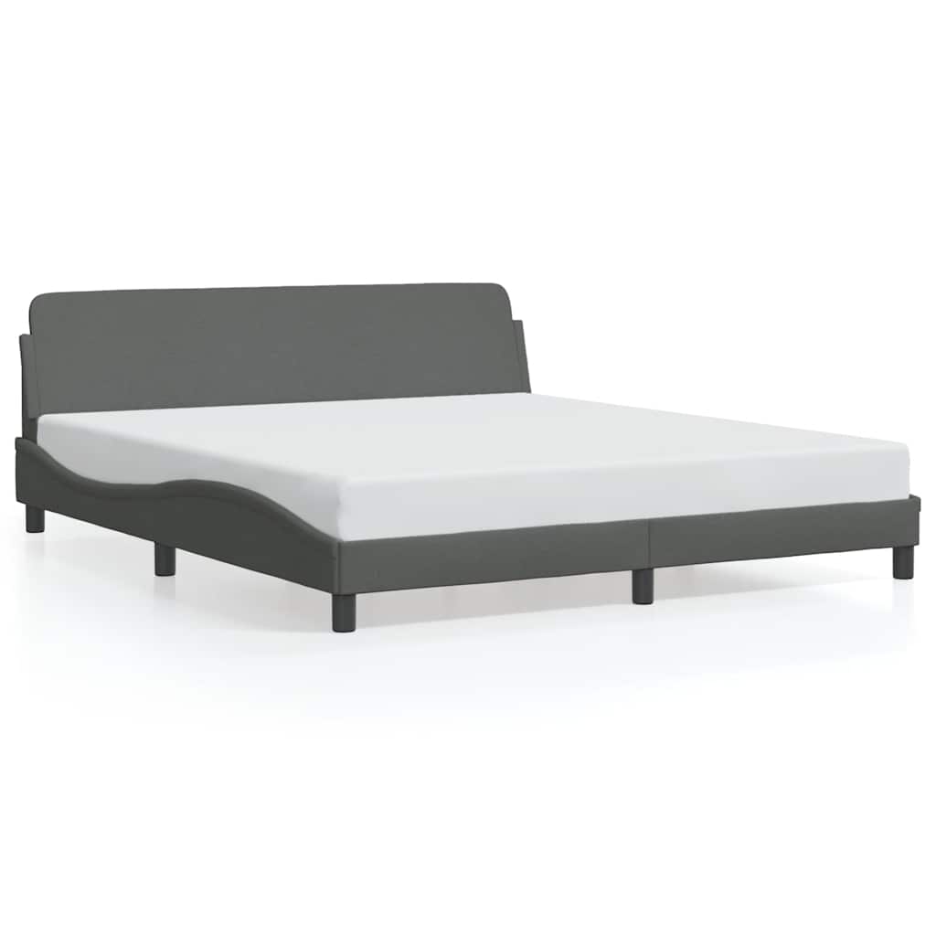 Bed Frame Dark Gray Polyester Fabric, Metal, Solid Pine Wood, Plywood