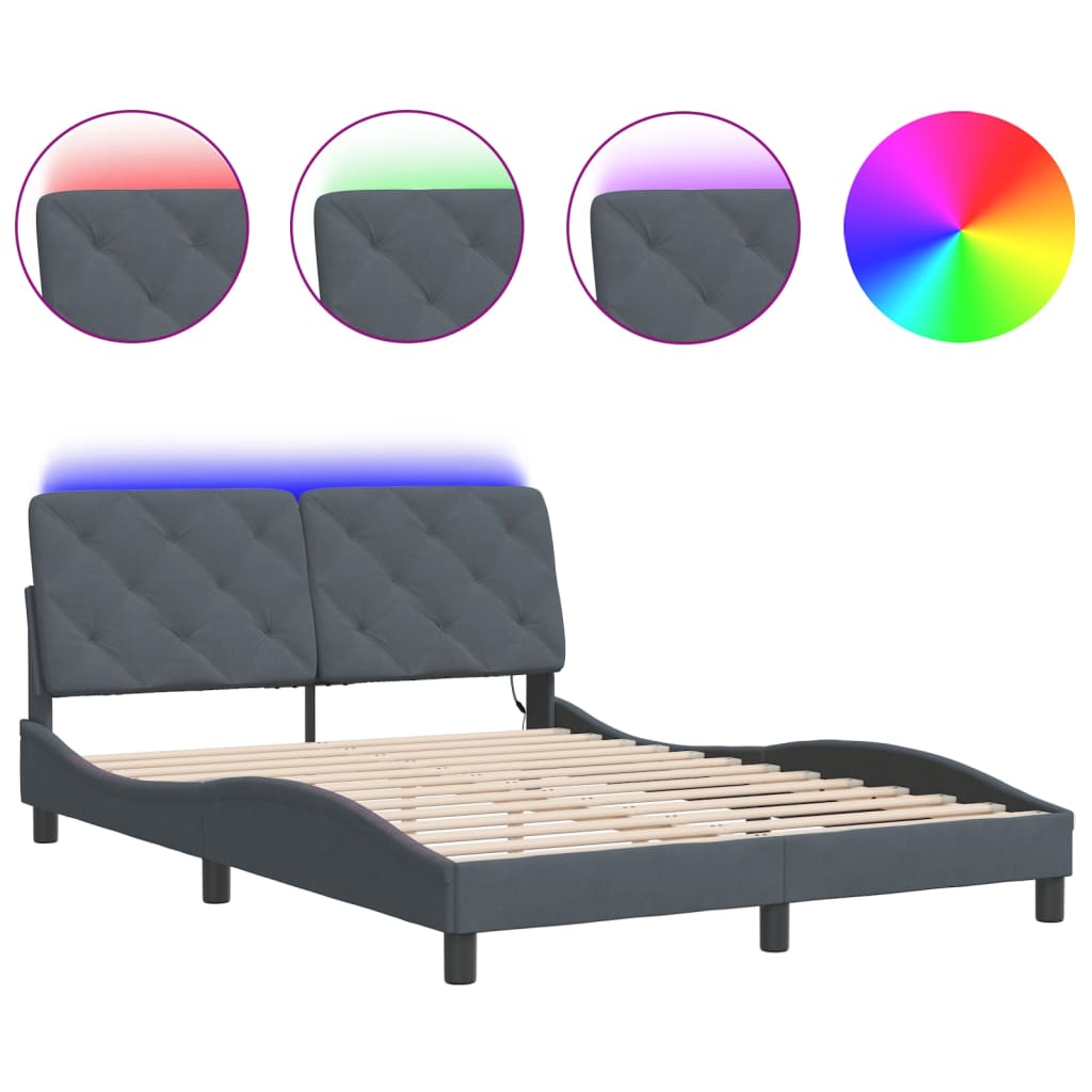 Bed Frame Dark gray Velvet Full Bed Frame Rectangular Modern