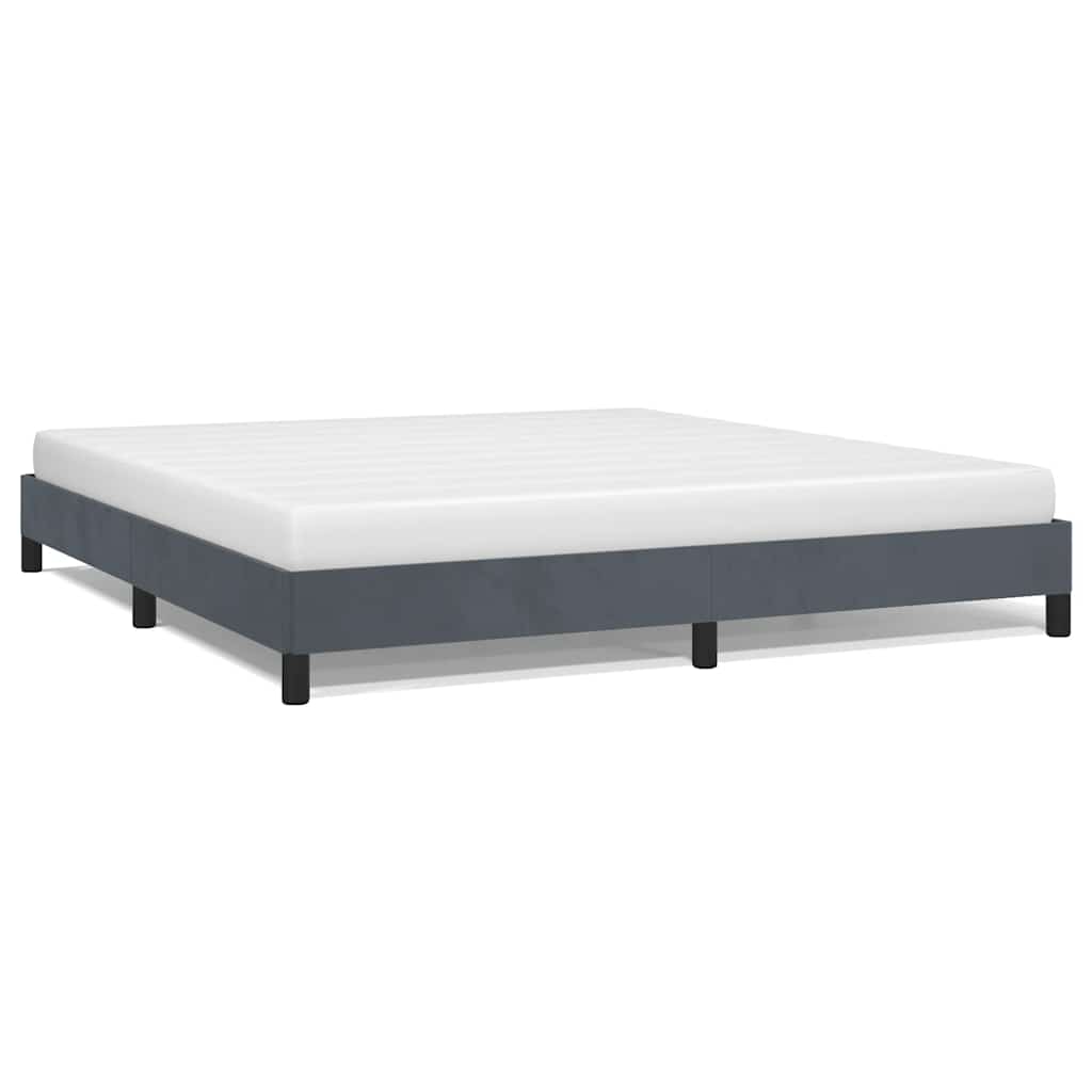 Bed Frame Dark Gray Velvet, Plywood, Engineered Wood